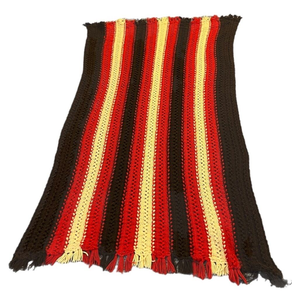 Retro 70's Boho Crochet Afghan Throw 68” x 38”